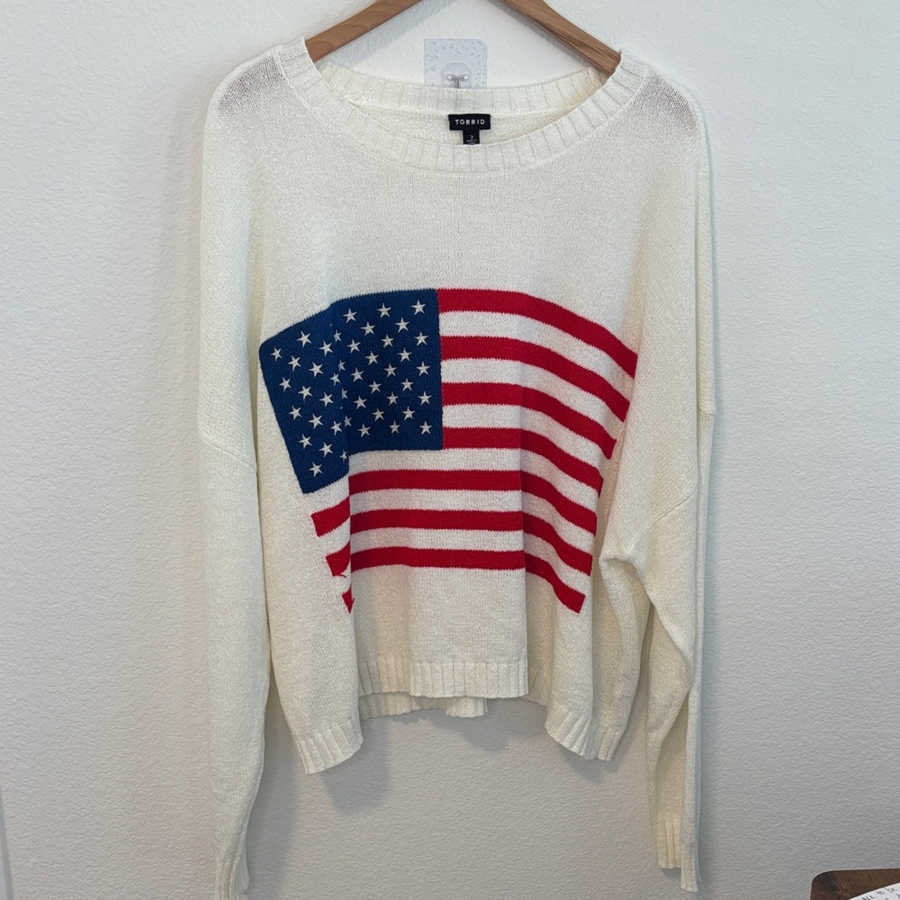 Torrid Cream Knit Flag Pullover Light Weight Sweater 3(3X) - Picture 3 of 11